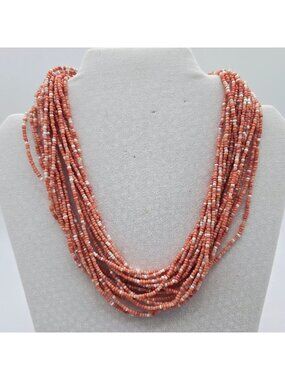 Multistrand Orange & White Seed Bead Necklace Lobster Claw Clasp Bohemian 36"